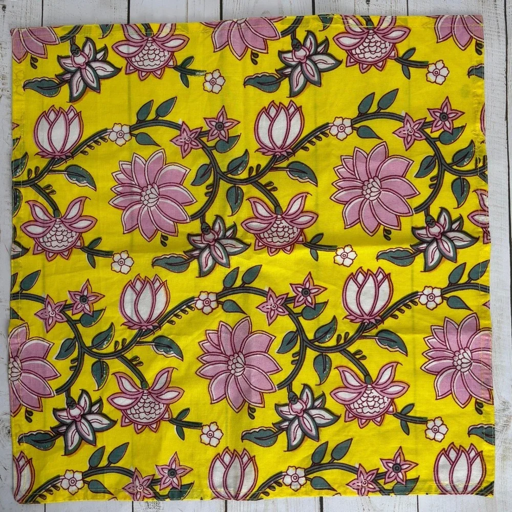Set of 4 Handmade Floral Block Print Cotton Napkins Boho Bandana 16x16 2451